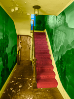 Hallway in Red, Green, Gold, and Blue